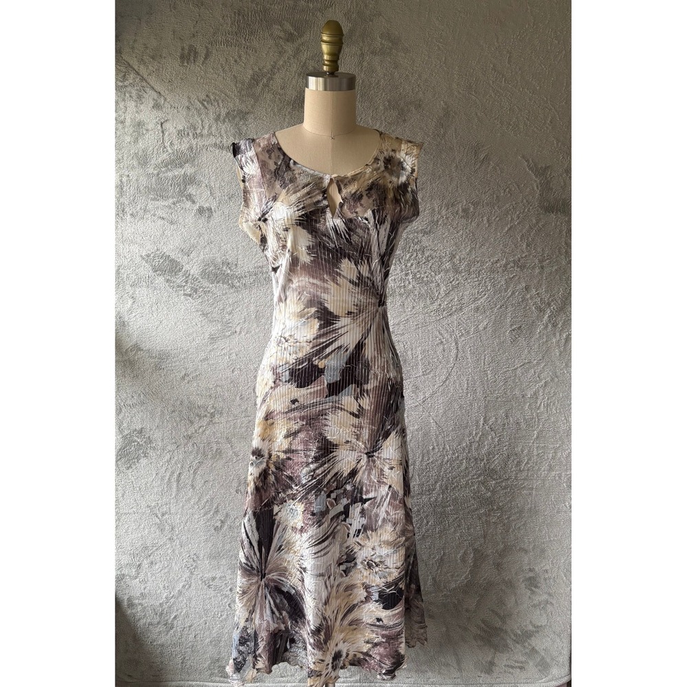 Komarov Crinkle Midi Dress Medium Floral Textured Fairy Sheer Lace Panels Flowy